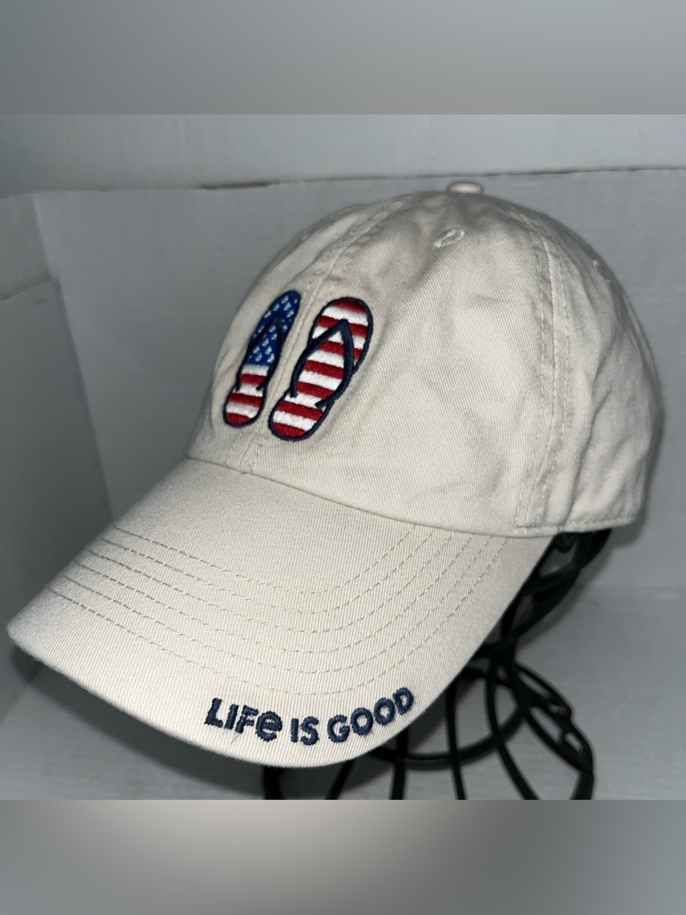 Life is Good Americana Flip Flops Chill Cap Hat Bone Beige Cotton Adjustable NEW